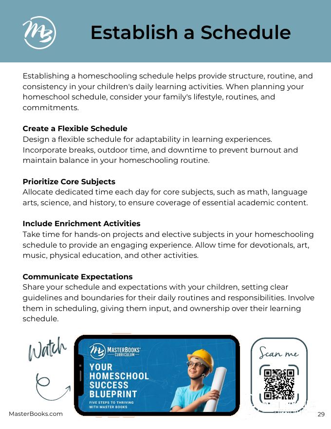 Guide page: establish a schedule